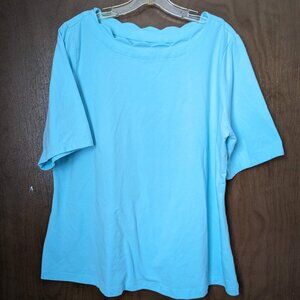 Casual Basic Mature Grandma Top D&co Women's L Baby Blue Scalloped Collar